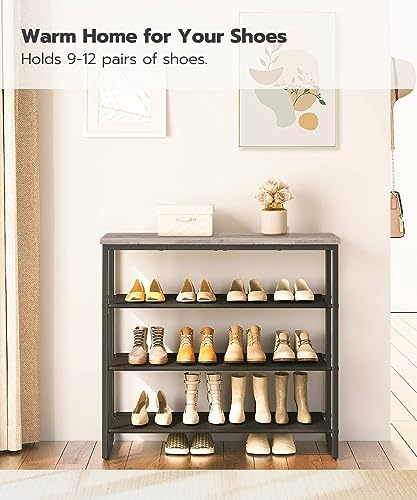 HOOBRO Shoe Rack, 4 Tier Shoe Storage Organizer with 3 Oxford Fabric Shelves and Top Panel, Holds 12-16 Pairs of Shoes for Entryway and Closet, Industrial, Greige BG47XJ01G1 - Image 5