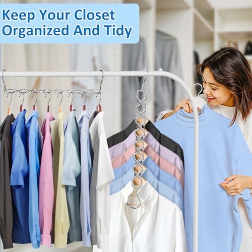 Space Saving Hangers for Clothes 3 Pack, Sturdy Metal Hangers Heavy Duty | Magic Clothes Space Saver Hanger Organizer with 360° Swivel Hook, Closet Organizers and Storage Dorm Room Essentials Silver - Image 6