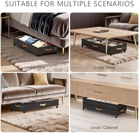 Under Bed Storage with Wheels 2-Pack, 75L XXL Under the Bed Storage Containers Large, 12" Tall Adjustable Storage for Underbed with Lids, Rolling for Clothes, Shoes, Blankets (Black) - Image 7