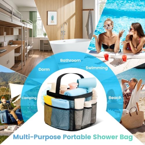 Mesh Shower Caddy Portable for College Dorm Room Essentials for Girls with 9 Pockets,Large-Capacity Shower Basket,Quick Dry Toiletry Tote Bag for Women,Outdoor Gym,Travel,Swim,Beach Camping Essentials - Image 6