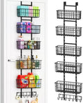 Hongtamoya Adjustable Over the Door Organizer, Metal Hanging Door Organizer with 5 Wire Basket 7 Hooks, Wall Mounted Shelf for Pantry Laundry Organization and Storage, Black by Hongtamoya