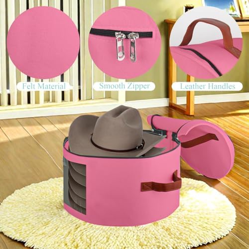 Samplife Hat Box,Hat Storage Box,Stackable Round Brim Hats Organizer Bag Container for Closet,Travel Hat Boxes for Women, Cowboy Hat Organizer, FoldableTravel Cap Boxes (05-Pink, 16.5" D x 10.5" H) - Image 2