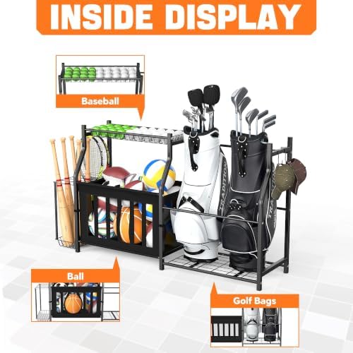 TORACK Golf Bags Stand with Ball Storage, Large Capacity Garage Sports Equipment Organizer - Image 4