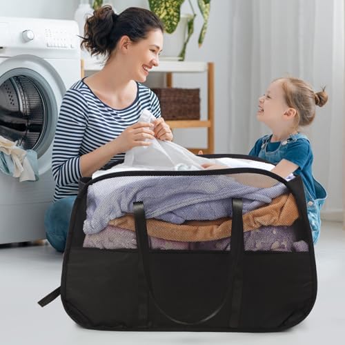 Collapsible Laundry Baskets with Easy Carry Handles, 95L Clothes Hamper for Storage, Foldable Laundry Basket Tear-proof, Large Pop Up Hampers for Laundry, Bedroom, Bathroom, Dorm Black - Image 2