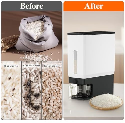 Lifewit Rice Dispenser 25 Lbs, Airtight Storage with Cup, 2 Pack Black - Image 4