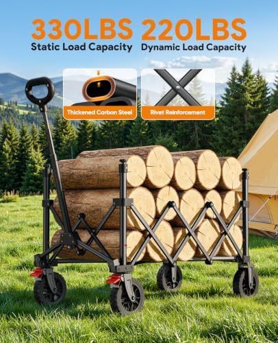 Collapsible Wagon Cart with Wheels, 330LBS for Grocery Shopping Camping - Image 4