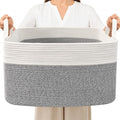 96L Laundry Basket with Handles, Extra Blanket Basket, White/Grey by HZFTJOY