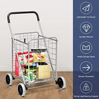 Goplus Shopping Carts for Groceries, Heavy Duty Folding Shopping Cart with Wheels, Portable Collapsible Grocery Cart, Light Weight Foldable Utility Cart for Laundry Silver - Image 6