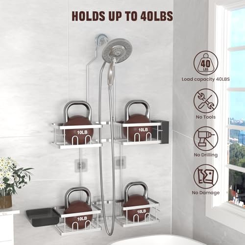 REINHARDT Adjustable Shower Caddy Hanging for Handheld Showerheads, Silver - Image 3