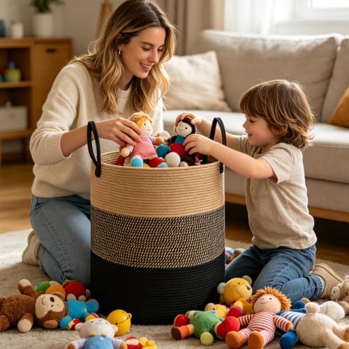 105L Extra Large Laundry Basket, Clothes Hamper with Handles- Jute - Image 4
