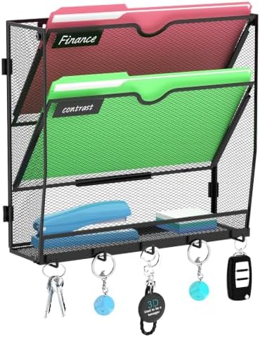 3-Tier Wall File Organizer with Hook, Hanging File Organizer Black by Unknown