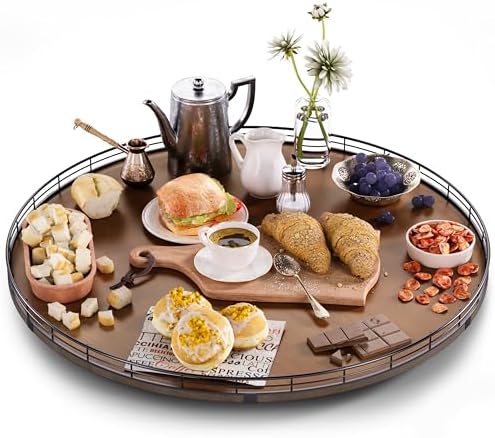 AMH 24-Inch Extra Large Farmhouse Oak Lazy Susan Organizer, Walnut Finish by AMH