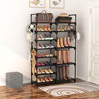 ROJASOP Shoe Rack Organizer, 8-Tier Metal Shoe Rack for Closet Entryway Garage, 26-32 Pairs Tall Shoe Boot Storage Shelf with 15 Hooks, Stackable Large Shoe Stand - Image 2