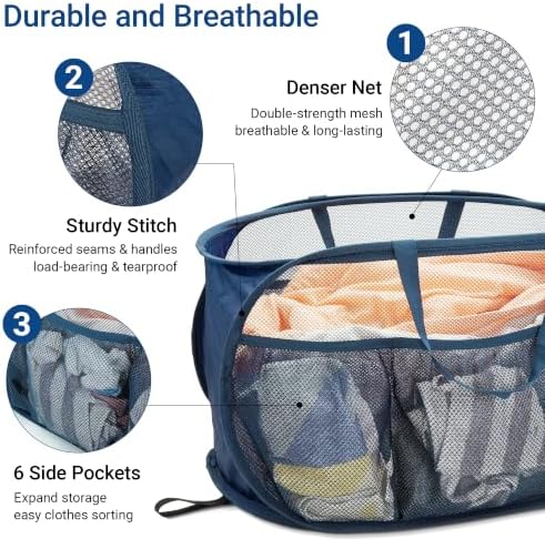 4 Pack Pop Up Laundry Hamper with Convenient Bags, Upgrade Collapsible Laundry Baskets, Foldable Laundry Basket Mesh Light Weight, Easy to Carry Clothes Hampers for Laundry, Dorm, Toys, Travel - Image 5
