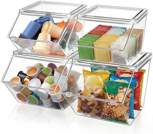 Yerliker 4 Pcs Clear Stackable Storage Bins with Lids, Large+extra Large by Yerliker