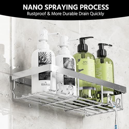 Moforoco 3-Pack Shower Caddy Basket Shelf with Soap Holder, No Drilling Traceless Adhesive Shower Wall Shelves, Rustproof Black Bathroom Shower Storage Organizer - Image 3