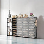 Portable Shoe Rack with Door, 64 Pairs Cabinet Easy Assembly, Plastic Adjustable Shoe Storage Organizer Stackable Detachable Free Standing DIY Expandable 8 Tier Black - Image 5