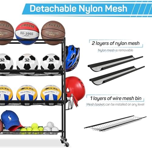 Mythinglogic 4-Tier Ball Storage Rack and Sports Equipment Organizer - Image 4