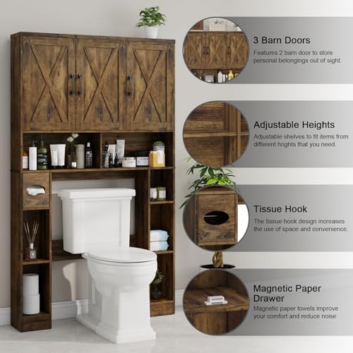 Vabches Over The Toilet Storage Cabinet with 3 Barn Doors.Dark Brown - Image 3
