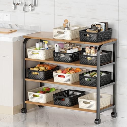 FUCDTEFC Black Plastic Basket, 8 Pack Home Organization and Storage Baskets with Handles, Space Saving Woven Organizer Bins Plastic Storage Basket for Organizing Cabinets,Closets, Shelves, Countertops - Image 5