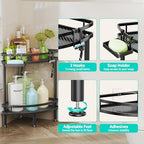 HapiRm Standing Corner Shower Caddy - 2 Tier Shower Organizer Corner with Soap Holder and 2 Hooks, Rustproof Bathroom Storage Shelves with Adhesives, Black - Image 2