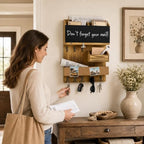 Mail Organizer Wall Mounted with Key Holder, Shelf, Light Wood - Image 3