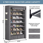 OYREL Shoe Rack Dustproof Sturdy 8Tier Tall Large Storage with Side Pocket - Image 3