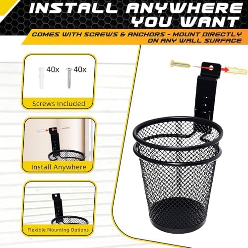 40PCS Slatwall Accessories Organizer Kit with Slatwall Hooks, Shelves, Baskets, Bins, Cups & Straps – Heavy Duty Wall Storage Set for Garage, Workshop & Utility Room - Black - Image 5