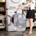 BATTOO 3 Pack Collapsible Laundry Basket Strong Mesh Pop Up Laundry Hamper for Laundry Foldable Hampers with Side Pocket Reinforced Handles for Bathroom, Kids Room, College Dorm or Travel Grey - Image 4
