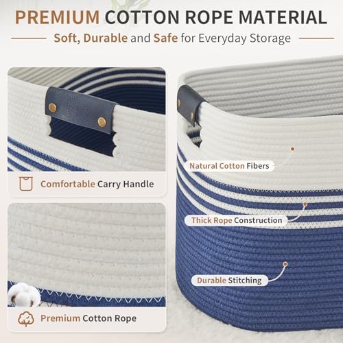 Laundry Hamper with Handles, 72L Rope Laundry Basket, Blue - Image 3
