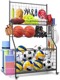 Sports Equipment Organizer,Garage Ball Storage Rack with Basketball Rack with Hooks and Rolling Wheels Cart-Black by Unknown