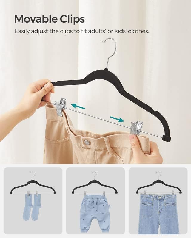 SONGMICS 30 Pack Pants Hangers, Velvet Hangers with Adjustable Clips - Image 3