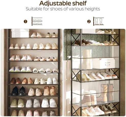 YATINEY 8 Tier Shoe Rack, Large Capacity Shoe Storage Organizer Holds 32 Pairs, Sturdy and Stable, for Entryway, Hallway, Closet, Dorm Room, Charcoal and Black SS08BC - Image 6