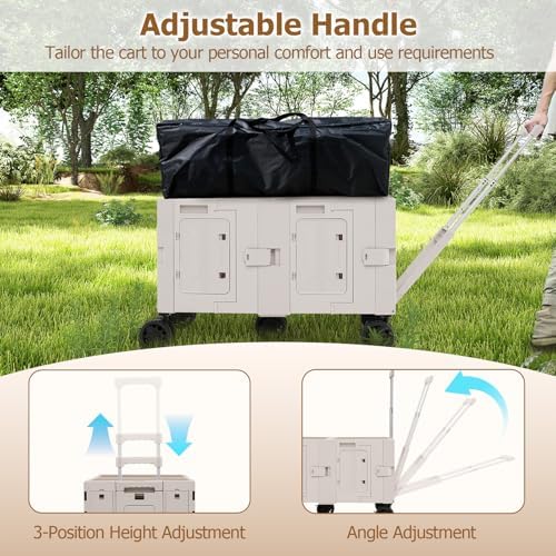 Goplus Large Foldable Utility Cart w/ 2-Tier Storage Crates, 5 Rotate Wheels, Metal Telescoping Handle, Portable Rolling Trolley Collapsible Cart for Grocery Shopping Camping & Travel - Image 6
