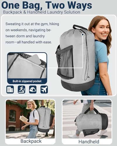 Laundry Bag with Shoulder Straps and Mesh Pocket Laundry Backpack Large Portable Laundry Hamper for College Laundromat Apartment - Image 4