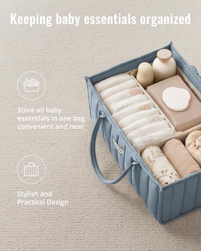 Blissful Diary Baby Diaper Caddy Organizer, Stylish Storage Basket for Newborn Essentials and Diaper Station, Gift for Baby Shower and Registry Must-Have, Dusty Blue - Image 4