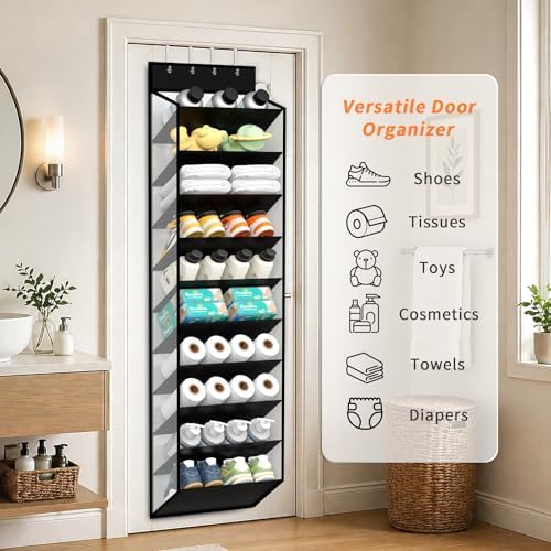 KEEPJOY 10-Tier Over Door Mesh Shoe Organizer with Large Deep Pockets, Hanging Door Shoe Storage Rack That Holds 20–30 Pairs of Sneakers, Boots and Other Footwear (Piano White) - Image 6