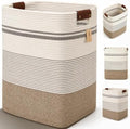 Laundry Hamper, Cotton Rope Laundry Basket with Leather Handles, 22.5-Gallon/85 L Large Clothes Hampers for Laundry, Woven Laundry Baskets for Blankets, Clothing, Bedroom, Living Room, Nursery by ARATECHOME