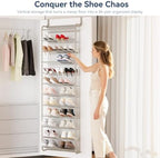 Whitmor 36 Pair Over the Door Shoe Rack,12 Tier Hanging Shoe Organizer with Metal Frame & Mesh Shelves, Heavy Duty Shoe Storage Holder for Door, No Drill Installation, 74" H x 21.7" W x 7.5" D, Mocha - Image 3
