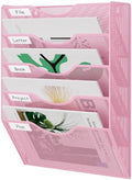 EasyPAG Wall File Organizer 5 Tier Hanging Paper Folder Holder, Zero Assembly Metal Mesh Wall Mounted Mail Organizer for Office Home Classroom Narrow Spaces, Pink by EasyPAG