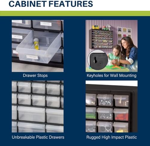 Akro-Mils 44-Drawer Plastic Drawer Storage Cabinet for Garage Organization, Bead Organizer, Building Bricks Storage, Teacher Toolbox, Makeup Organizer, 20-Inch W x 6-Inch D x 16-Inch H, 10144 Red - Image 4