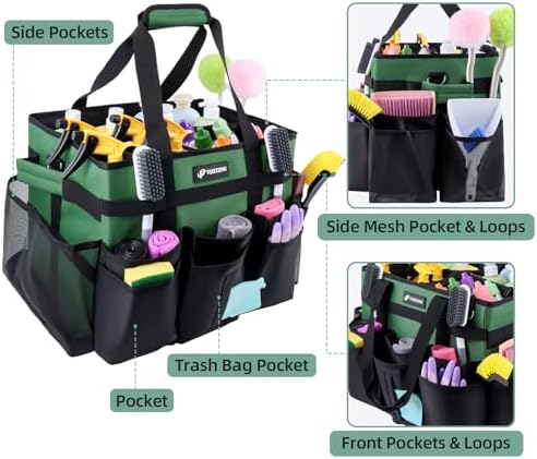 Large Rolling Cleaning Caddy Bag with Wheels, Cleaning Bag with Detachable Trolley, Cleaning Bags on Wheels for Housekeepers, Cleaning Cart Supplies Organizer for Home, Car, Picnic (Green) - Image 5