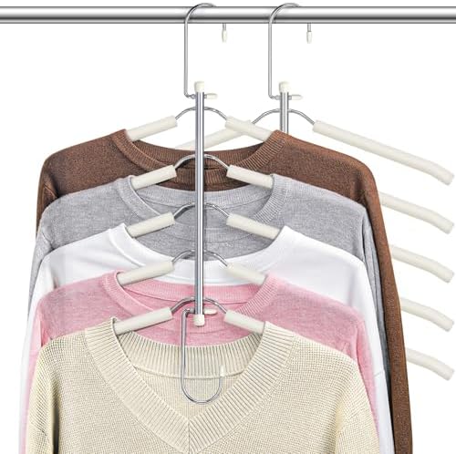 Space Saving Shirt Hanger 5 in 1 Non Slip Coat Hanger Beige 2 Pack | Multi Shirt Hanger, Stainless Steel, Eva Foam Padded, 2 Ways to Hang, Easy Access, Wrinkle Free, Closet Space Saver by Lomrsiul