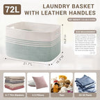 72L Large Woven Laundry Basket Hamper with Handles, Green - Image 2