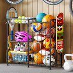 Sports Equipment Organizer, Ball Storage Rack with Elastic Straps and Removable Basket for Garage Organization, Garage Organizer with Hooks for Toy Sports Gear Storage, Sports Ball Storage Cart, Black by Yuyetuyo