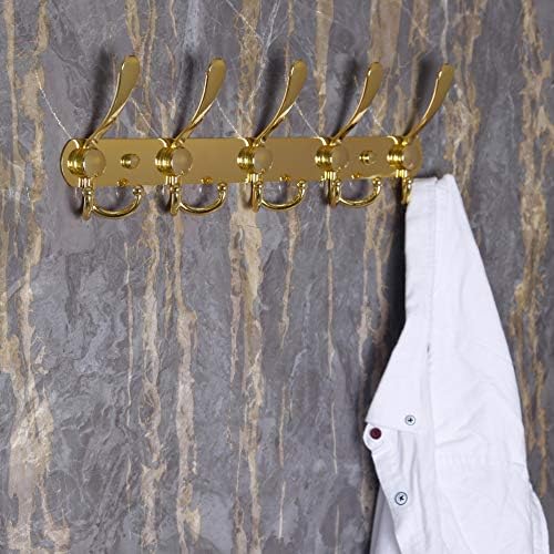 Dseap Coat Rack Wall Mounted - 5 Tri Hooks, Heavy Duty, Stainless Steel, Metal Coat Hook Rail for Coat Hat Towel Purse Robes Mudroom Bathroom Entryway (Gold, 2 Packs) - Image 2
