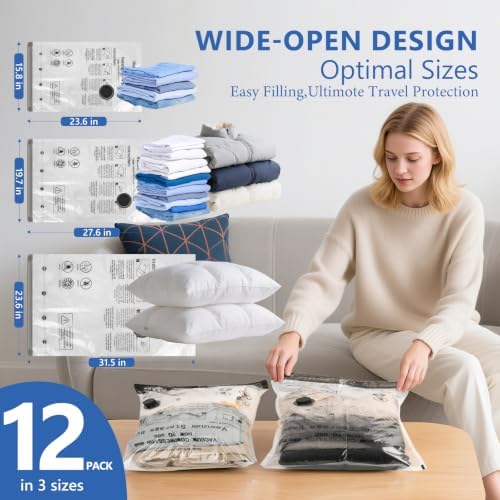 12 Pack Travel Vacuum Bags for Clothing with Rechargeable Wireless air Pump - Image 3