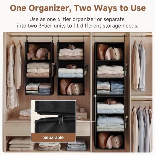 StorageWorks Hanging Closet Organizer, 6-Shelf with 2-in-1 Design, Ivory | Maximize Closet Space with Reinforced Shelves, Small Closet Storage Solution for Bedrooms, Dorms and RVs - Image 4