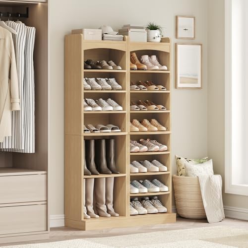 YATINEY 9-Tier Tall Shoe Rack, Wooden Shoe Storage Organizer, Narrow Shoe Cabinet with Removable Shelves for Small Spaces, Holds 18 Pairs of Shoes, for Entrance, Hallway, Natural SS22NL - Image 2