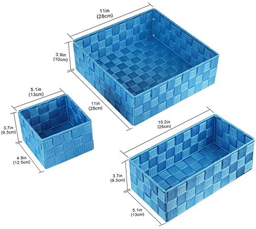 Posprica Woven Storage Baskets for Organizing, Small Black Baskets Cube Bin Container Tote Organizer Divider for Drawer, Closet, Shelf, Dresser, Set of 4(Navy) - Image 3